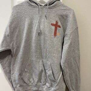 Gray Hoodie with Red Cross Design